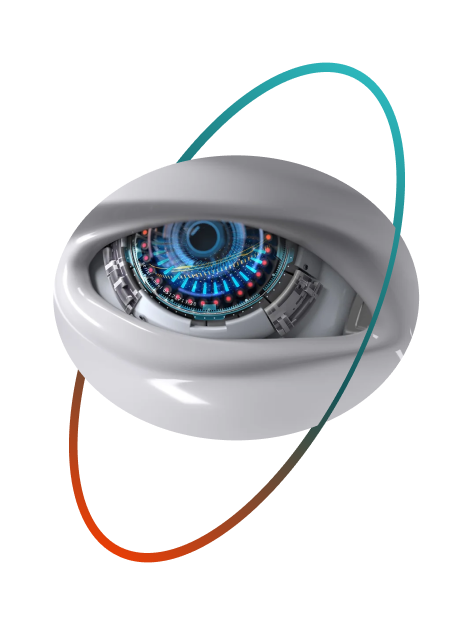 Olho cibernético com anéis coloridos · Cybernetic eye with coloured rings