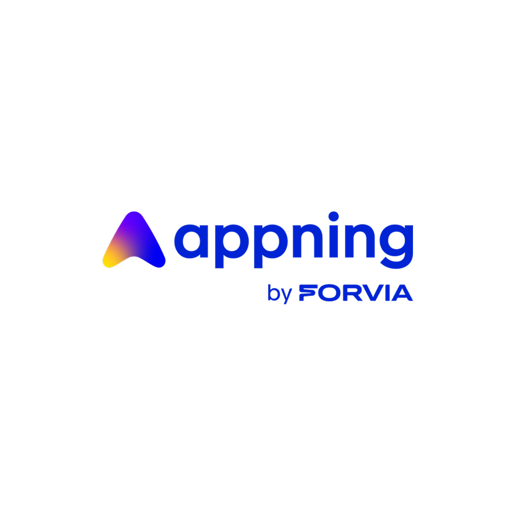 Logótipo Appning by Forvia com gradiente; Appning by Forvia logo with gradient.