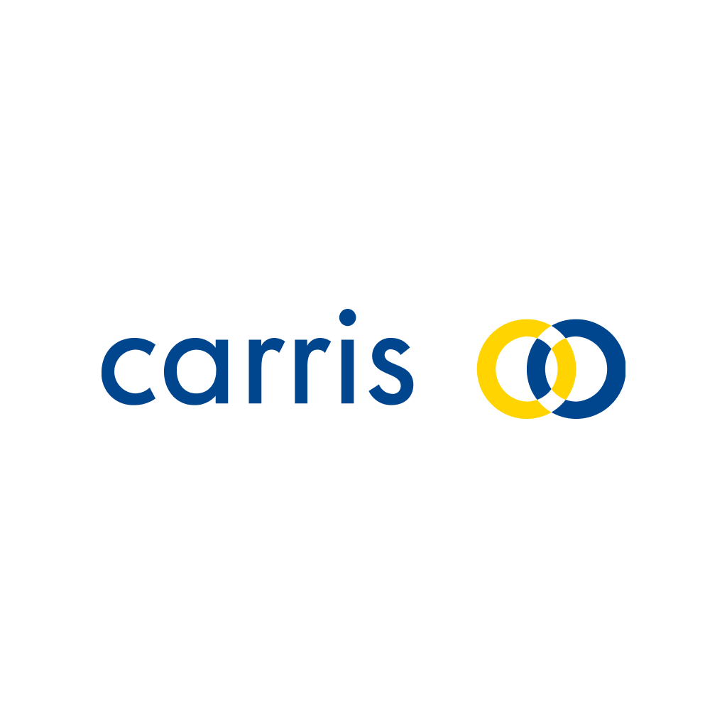 Logótipo Carris azul com círculos; Carris logo with interlocking circles.