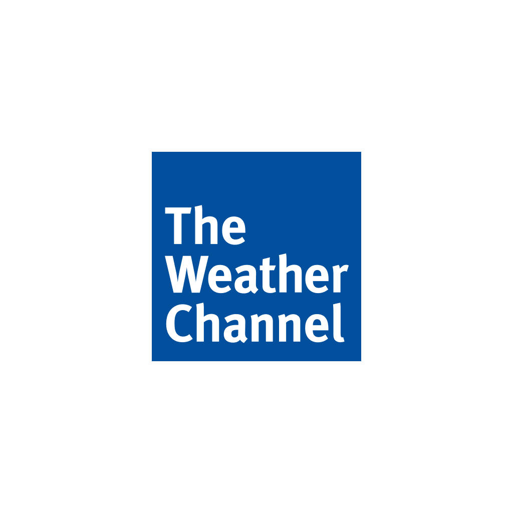 Logótipo Weather Channel branco em azul; White Weather Channel logo on blue.